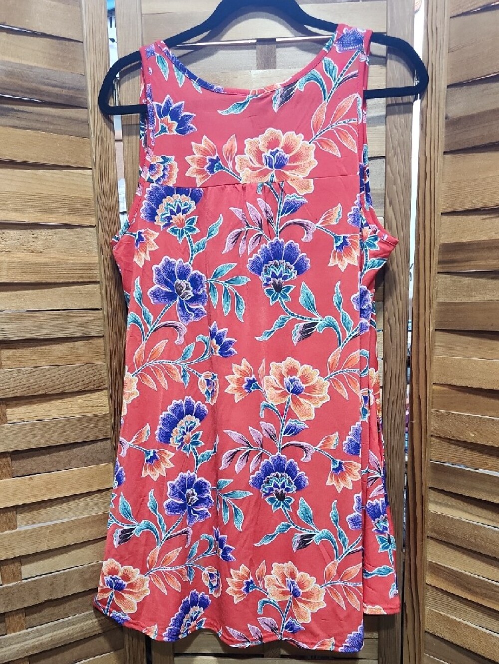 Lildy Red Floral Sleeveless Pocket Tunic Women L/XL Purple Summer Beach - Picture 2 of 10